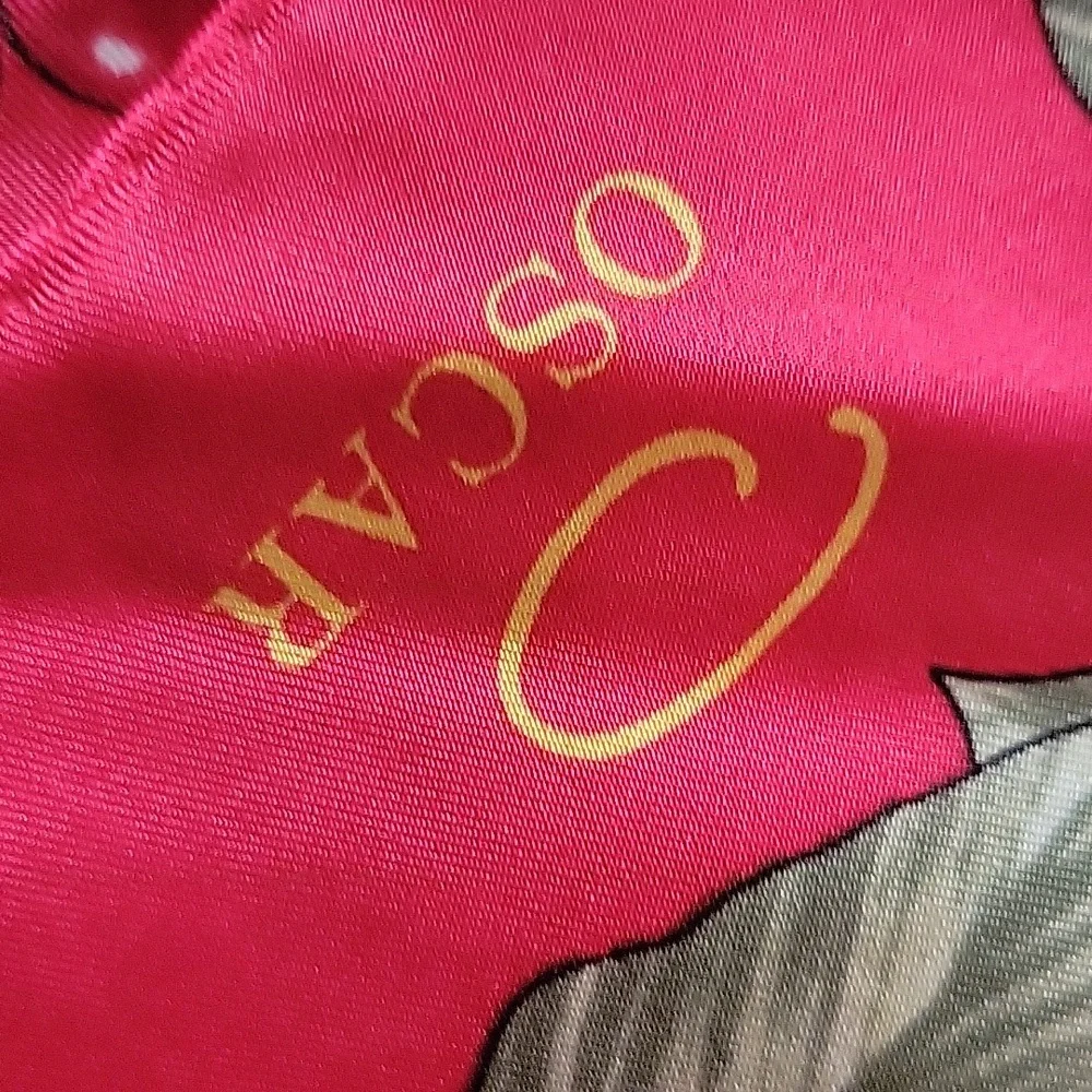 Vintage Oscar De La Renta Silk Square Scarf Red Cherry Holly Berry Print 34 X 35